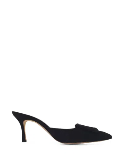Pre-owned Manolo Blahnik Maysale Buckle Mules In Black