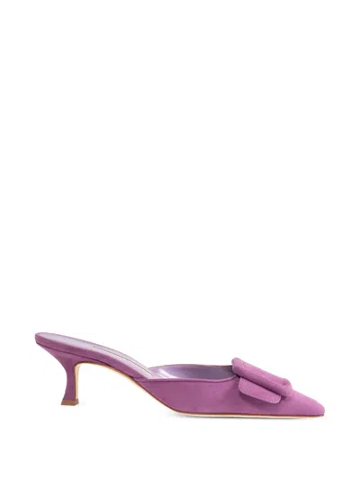 Manolo Blahnik Maysale Buckle-detail Mules In Purple