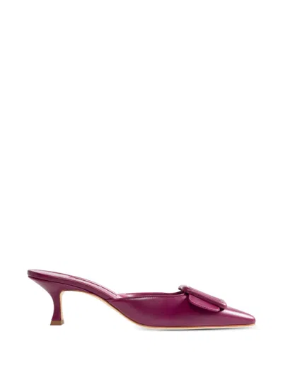 Manolo Blahnik Maysale Buckle-detail Mules In Purple