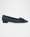 Manolo Blahnik Maysale Chambray Flat Ballerina Pumps