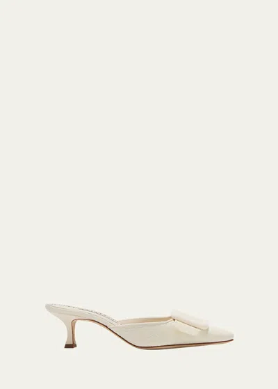 Manolo Blahnik Maysale Croco Buckle Mule Pumps In Blck0015