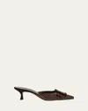 Manolo Blahnik Bow Detail Croc-effect Leather Pumps In Dark Brown