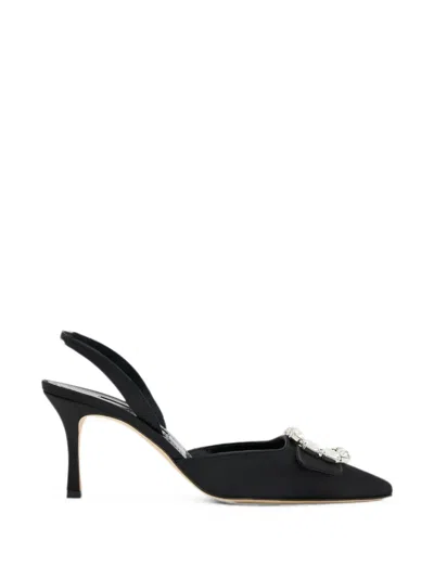 Manolo Blahnik Maysale Crystal-buckle Slingback Pumps In Black