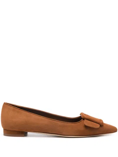 Manolo Blahnik Maysale Flat Pumps In Brown
