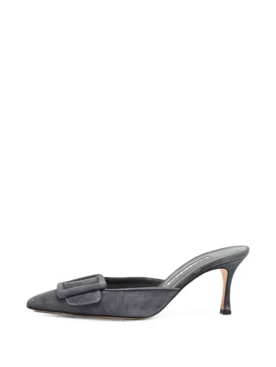 Pre-owned Manolo Blahnik Maysale Heeled Mules In Grey