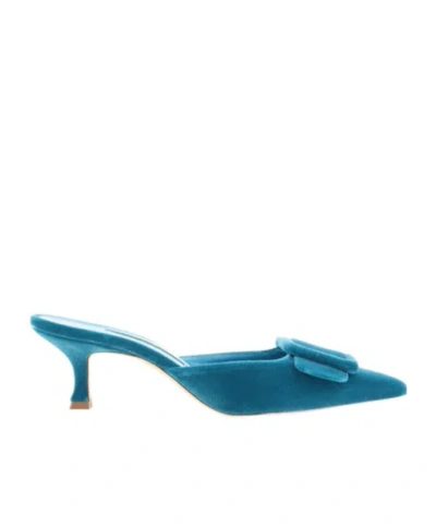 Manolo Blahnik Maysale High-heeled Muller Shoes In Blue