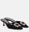 Manolo Blahnik Maysale Crystal Buckle Pointed Toe Mule In Black