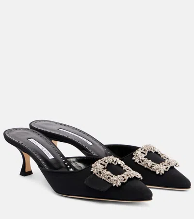 Manolo Blahnik Maysale Jewel 50 Crêpe De Chine Mules In Black
