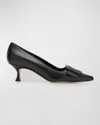 Manolo Blahnik Maysale Leather Buckle Kitten Pumps In Blck0015