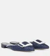 Manolo Blahnik Maysale Leather-trimmed Raffia Mules In Blue