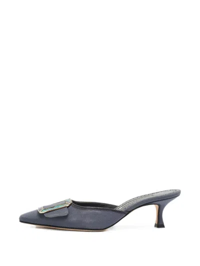 Pre-owned Manolo Blahnik Maysale Pointed-toe Mules In Blue