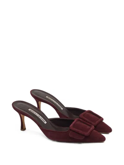 Pre-owned Manolo Blahnik Maysale Pointed-toe Mules In Red