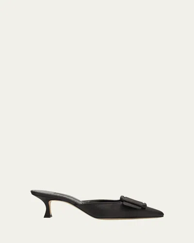 Manolo Blahnik Maysale Satin Buckle Mule Pumps In Black