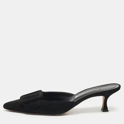 Pre-owned Manolo Blahnik Maysale Size 39 Black Suede Mules