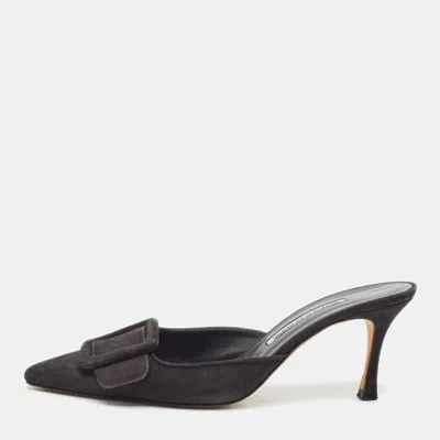 Pre-owned Manolo Blahnik Maysale Size 39.5 Black Suede Mules
