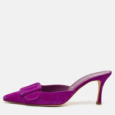 Pre-owned Manolo Blahnik Maysale Size 40 Purple Suede Mules