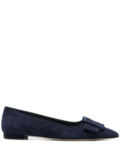 Manolo Blahnik Maysale Suede Ballerina Shoes In Blue