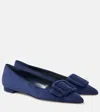Manolo Blahnik Reador 10 Bow-detailed Suede Point-toe Flats In Blue