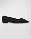 Manolo Blahnik Maysale Suede Buckle Ballerina Flats In Black