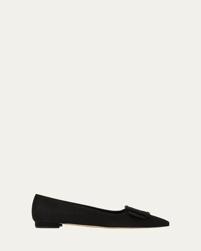 MANOLO BLAHNIK MAYSALE SUEDE BUCKLE BALLERINA FLATS