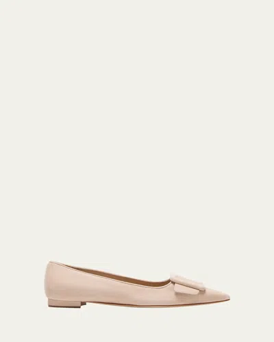 Manolo Blahnik Maysale Suede Buckle Ballerina Flats In Nude