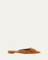 Manolo Blahnik Maysale Suede Buckle Ballerina Mules In Brown