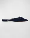Manolo Blahnik Maysale Suede Buckle Ballerina Mules In Navy