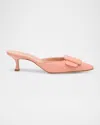 Manolo Blahnik Maysale Suede Buckle Mules In Coral
