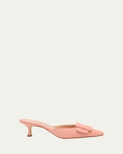 Manolo Blahnik Maysale Suede Buckle Mules In Coral
