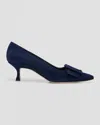 Manolo Blahnik Maysale Suede Buckle Pumps In Blue