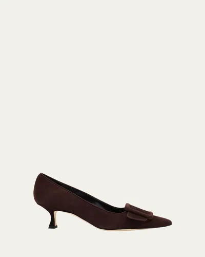 Manolo Blahnik Maysale Suede Buckle Pumps In Brown