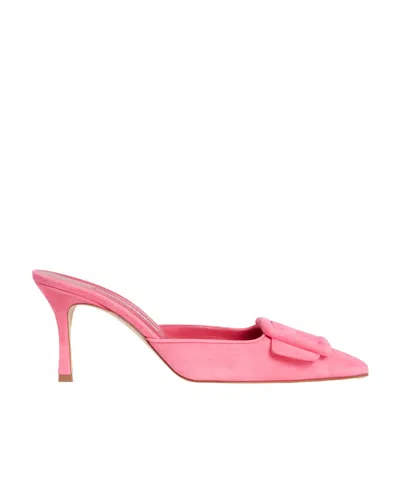 Manolo Blahnik Maysale Suede High-heeled Muller Shoes In Pink