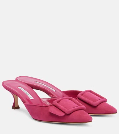 Manolo Blahnik Maysale Suede Mules