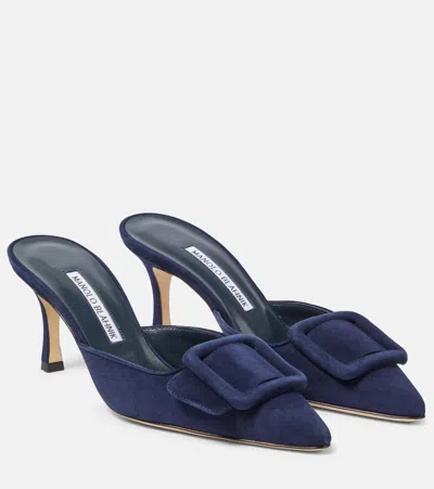 Manolo Blahnik Mules Maysale Aus Veloursleder In Blau