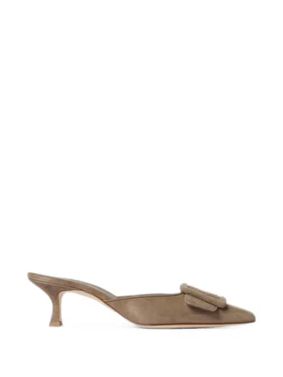Manolo Blahnik Maysale Suede Mules In Brown