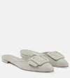 Manolo Blahnik Maysale Suede Buckle Ballerina Mules In Grey