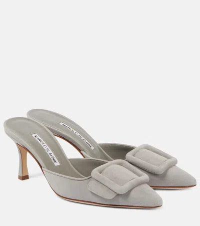 Manolo Blahnik Maysale Suede Mules In Grey