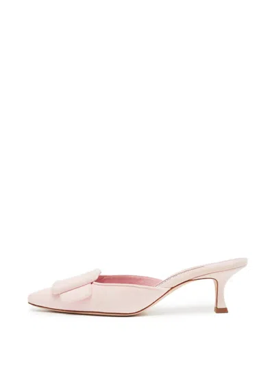 Pre-owned Manolo Blahnik Maysale Suede Mules In Pink