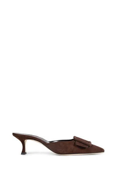 Manolo Blahnik Maysale Suede Mules In Brown