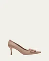 Manolo Blahnik Maysale Suede Pointed-toe Buckle Pumps In Beige