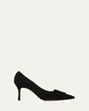 Manolo Blahnik Maysale Suede Pointed-toe Buckle Pumps In Black