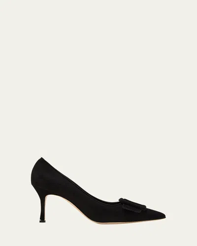 Manolo Blahnik Maysale Suede Pointed-toe Buckle Pumps In Black