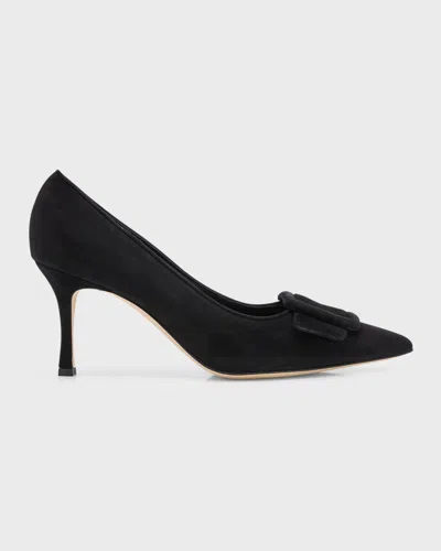 Manolo Blahnik Maysale Suede Pointed-toe Buckle Pumps In Black