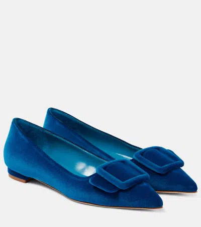 Manolo Blahnik Maysale Velvet Ballet Flats In Blue