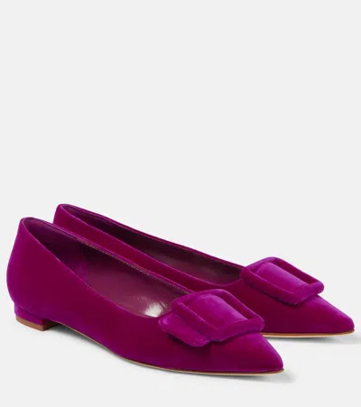 Manolo Blahnik Maysale Velvet Ballet Flats In Pink