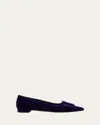 Manolo Blahnik Hangisi Fmc Crystal Buckle Satin Flats In Dark Purple