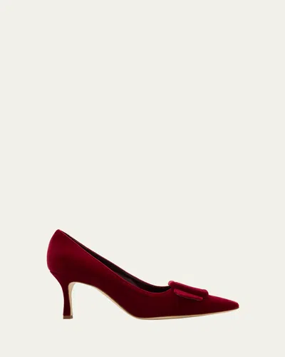 Manolo Blahnik Maysale Velvet Buckle Pumps In Red