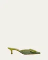 Manolo Blahnik Maysale Woven Buckle Mule Pumps In Dark Green
