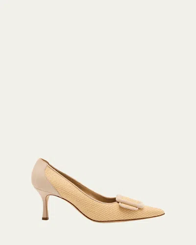 Manolo Blahnik Maysale Woven Buckle Pumps In Beige