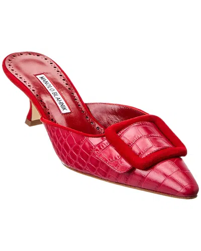Manolo Blahnik Maysalebi 50 Embossed Leather & Suede Mule In Red